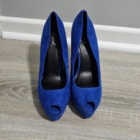 Qupid Royal Blue Peep Toe Pump 8.5 - Picture 3 of 8